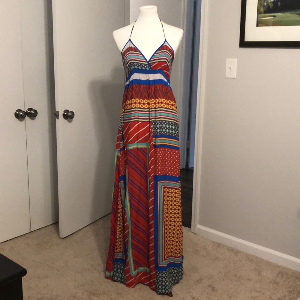 M multicolor halter maxi dress